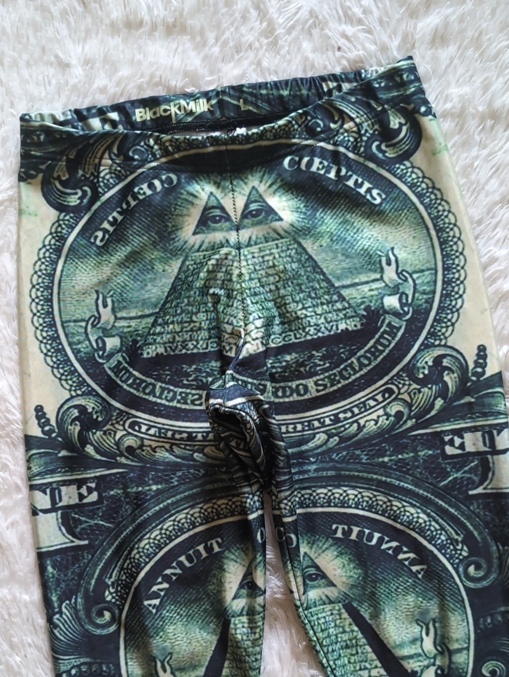 Blackmilk Old School The Dollar Green Illuminati Themed Leggings Size Large - Picture 3 of 13